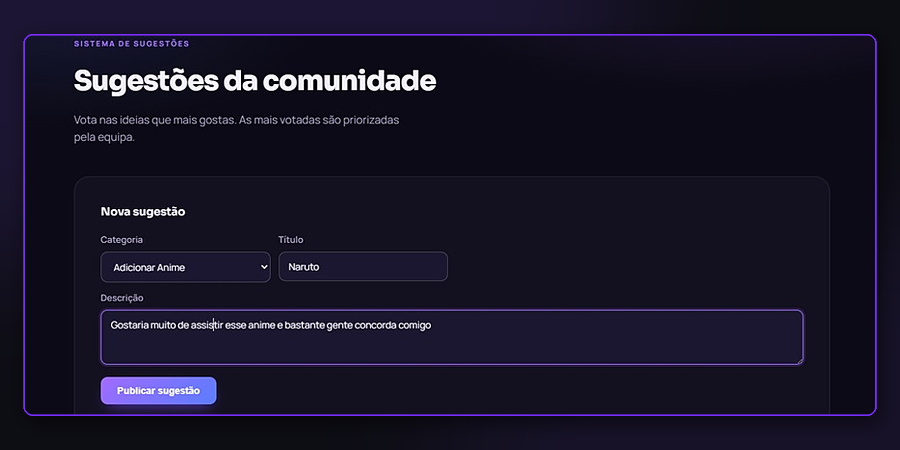 Sugestões da comunidade